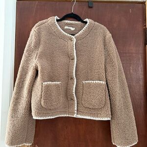 Lush Tan Sherpa Jacket with White Edging